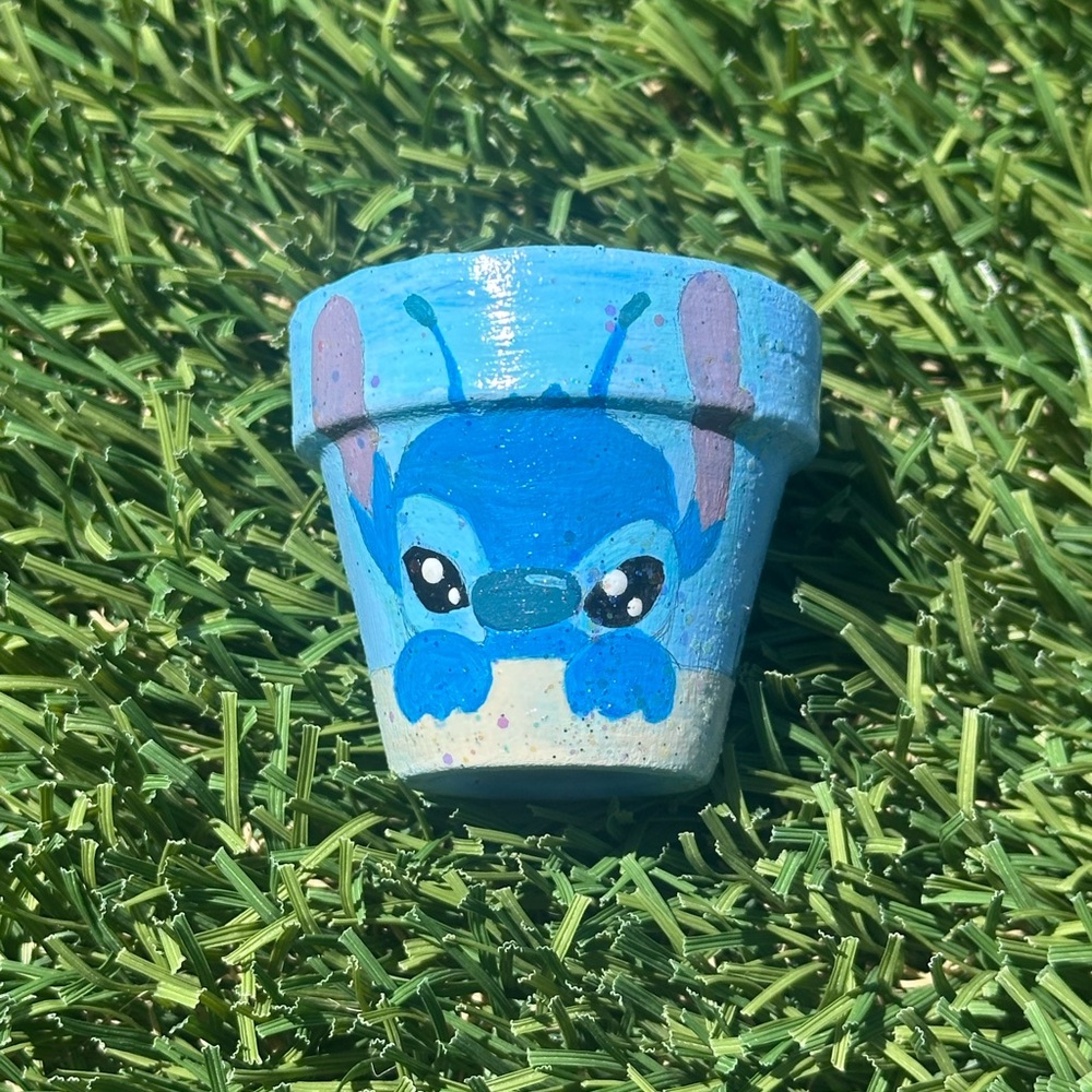 Stitch Painted Mini Plant Pot Handmade 1 1/2” H Garden